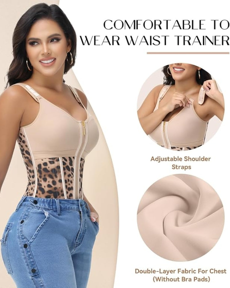 Formivelle Boned Latex Zipper Corset Tummy Control Body Shaper Vest With Bra