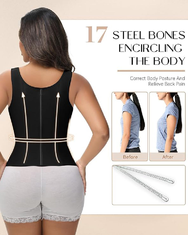 Formivelle Boned Latex Zipper Corset Tummy Control Body Shaper Vest With Bra