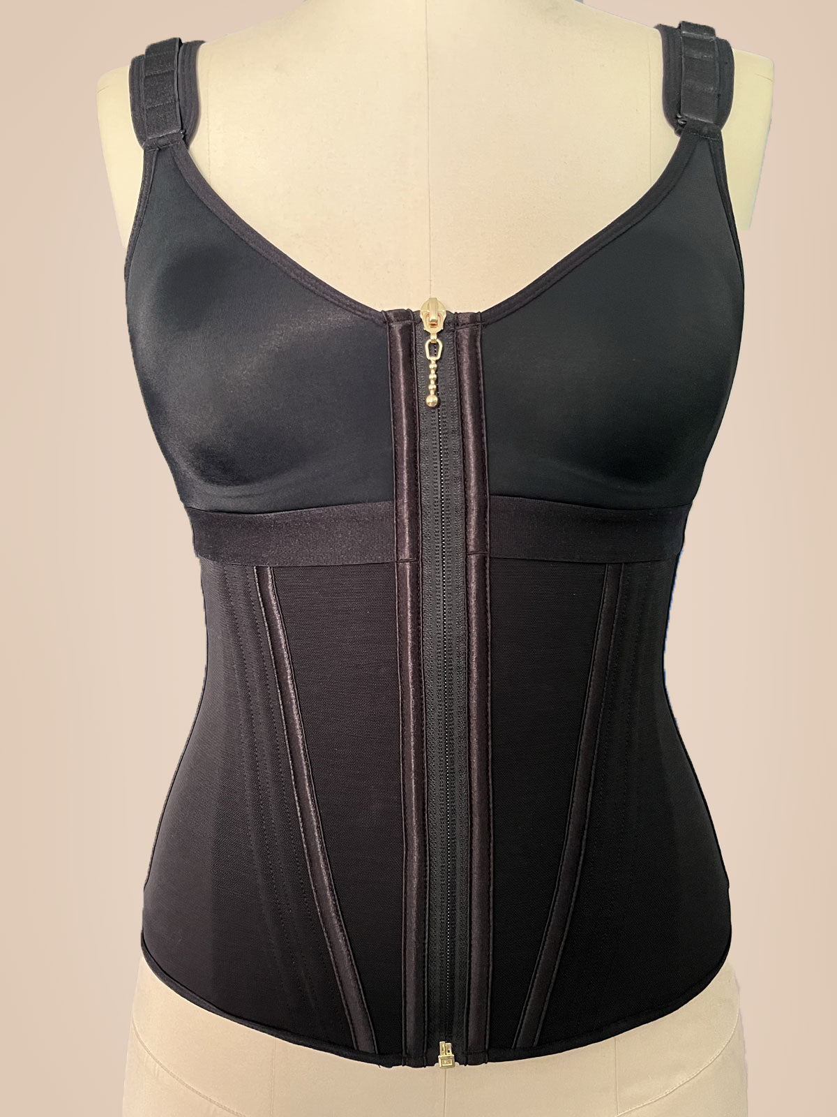 Formivelle Boned Latex Zipper Corset Tummy Control Body Shaper Vest With Bra