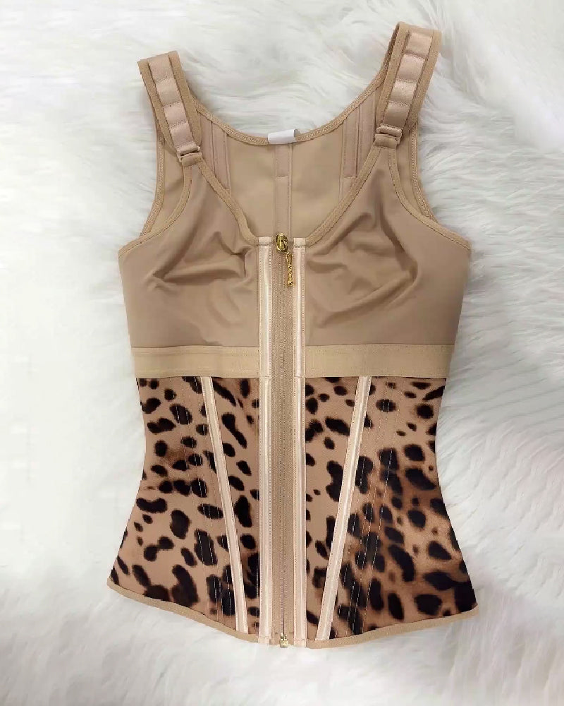 Formivelle Boned Latex Zipper Corset Tummy Control Body Shaper Vest With Bra