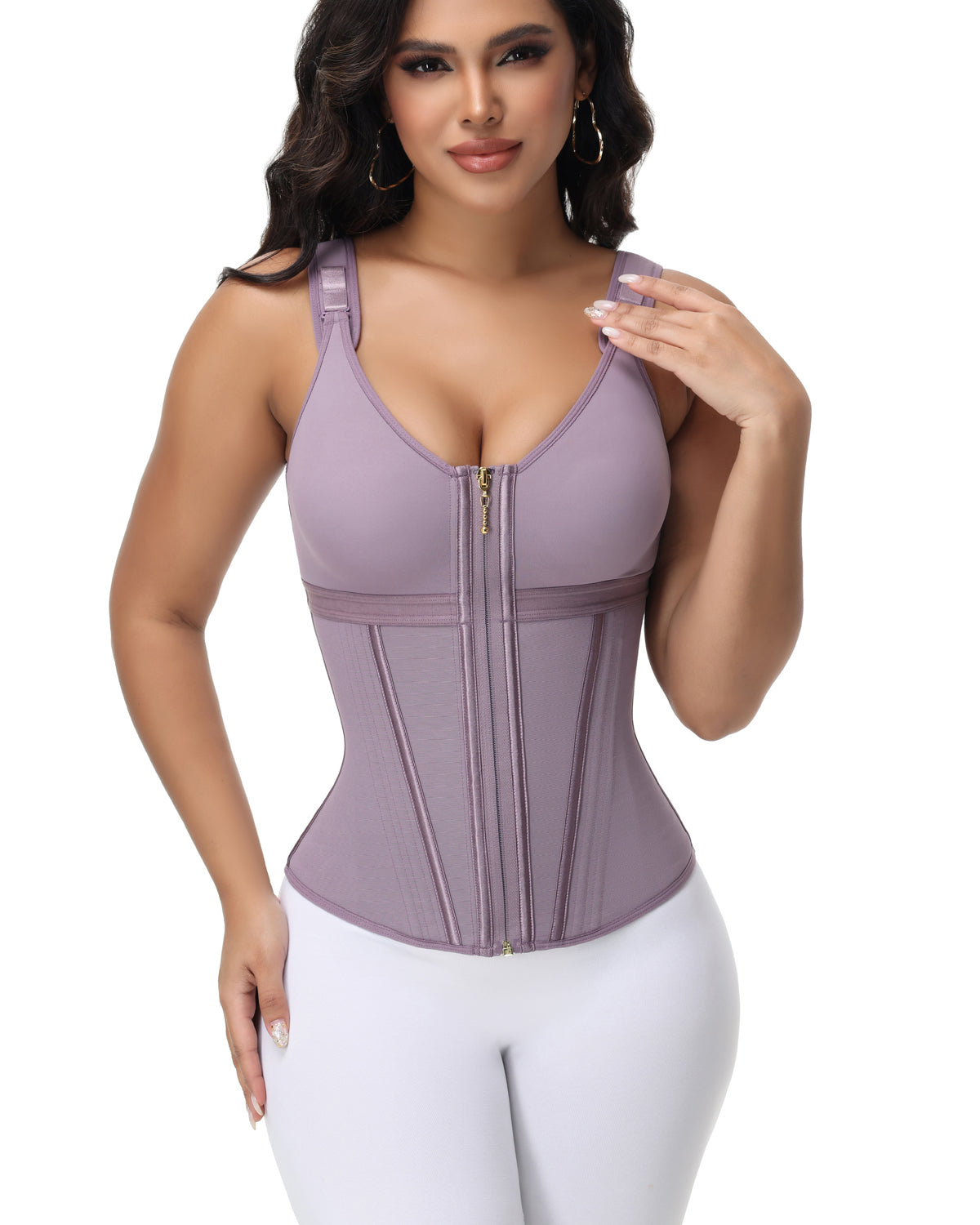 Formivelle Boned Latex Zipper Corset Tummy Control Body Shaper Vest With Bra