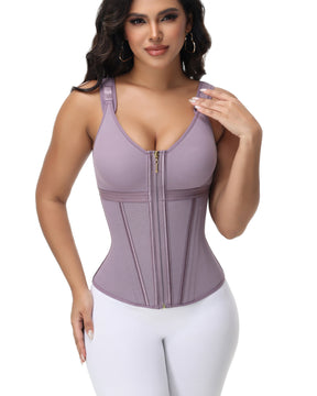 Formivelle Boned Latex Zipper Corset Tummy Control Body Shaper Vest With Bra