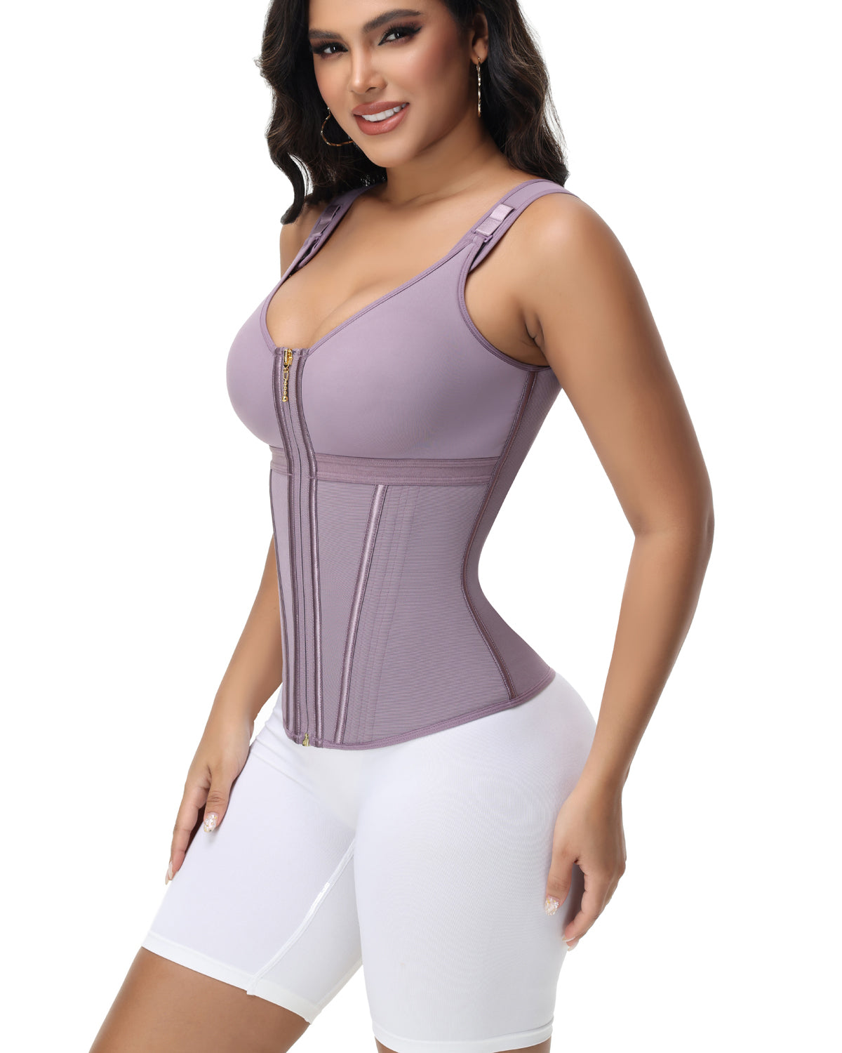 Formivelle Boned Latex Zipper Corset Tummy Control Body Shaper Vest With Bra