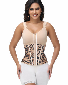 Formivelle Boned Latex Zipper Corset Tummy Control Body Shaper Vest With Bra