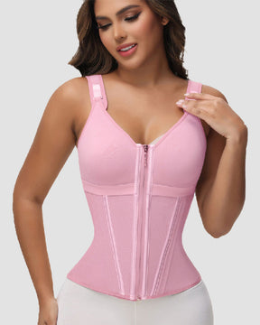 Formivelle Boned Latex Zipper Corset Tummy Control Body Shaper Vest With Bra