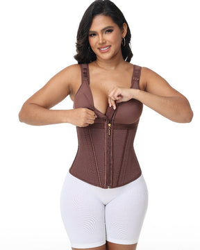 Formivelle Boned Latex Zipper Corset Tummy Control Body Shaper Vest With Bra