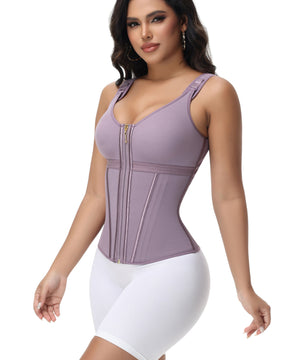 Formivelle Boned Latex Zipper Corset Tummy Control Body Shaper Vest With Bra