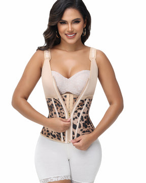 Formivelle Boned Latex Zipper Corset Tummy Control Body Shaper Vest With Bra