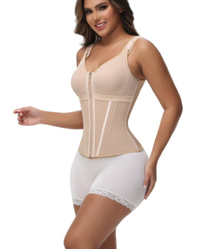 Formivelle Boned Latex Zipper Corset Tummy Control Body Shaper Vest With Bra