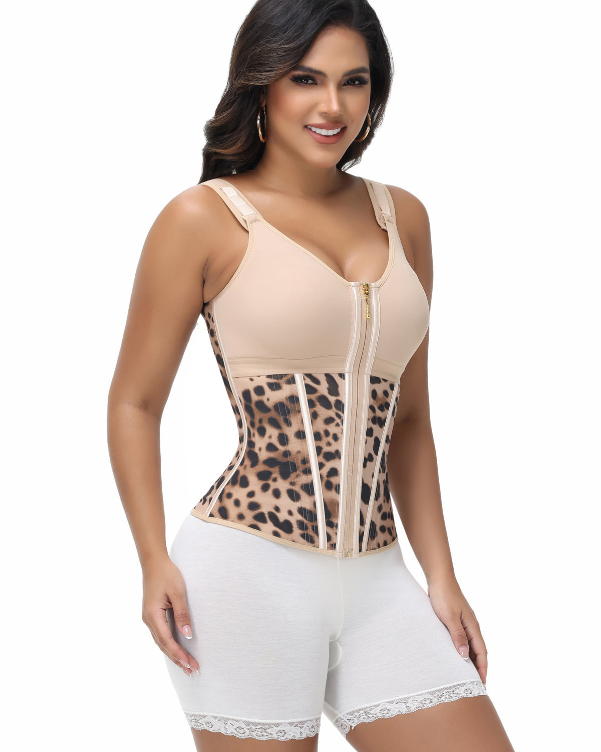 Formivelle Boned Latex Zipper Corset Tummy Control Body Shaper Vest With Bra