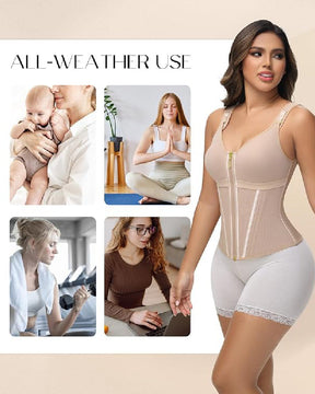 Formivelle Boned Latex Zipper Corset Tummy Control Body Shaper Vest With Bra