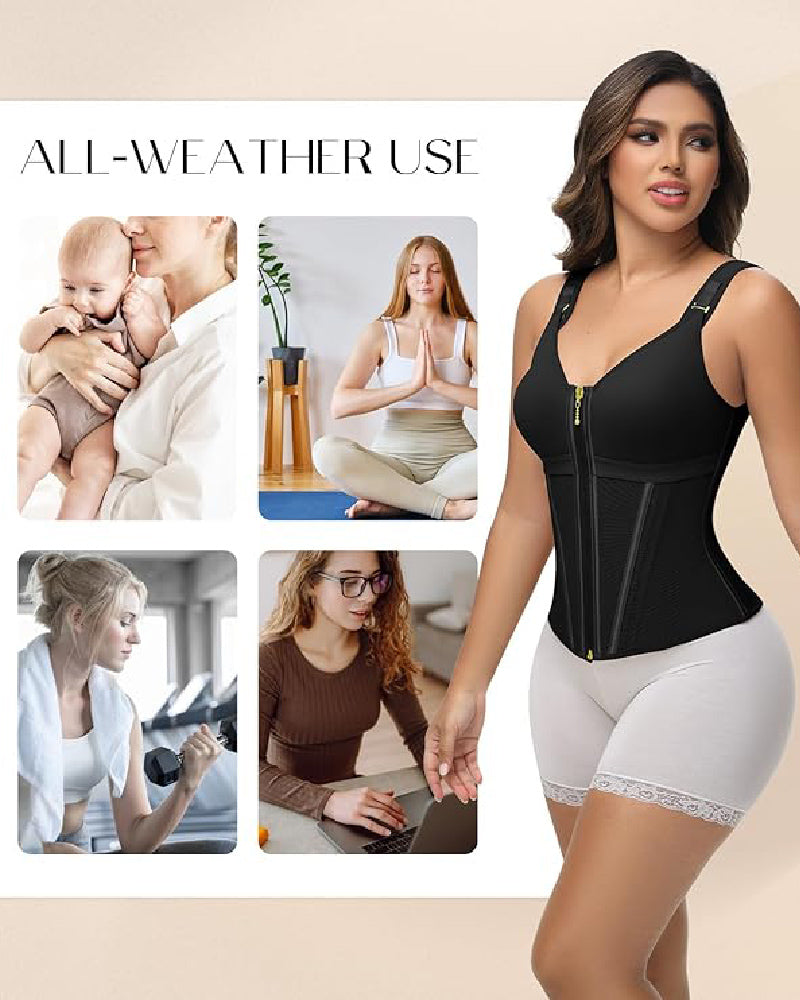 Formivelle Boned Latex Zipper Corset Tummy Control Body Shaper Vest With Bra