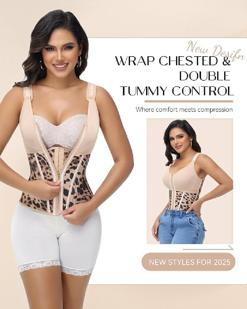 Formivelle Boned Latex Zipper Corset Tummy Control Body Shaper Vest With Bra