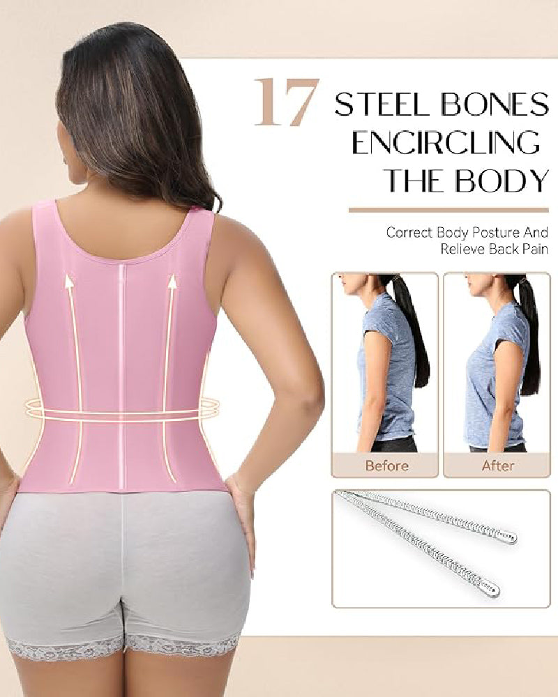 Formivelle Boned Latex Zipper Corset Tummy Control Body Shaper Vest With Bra