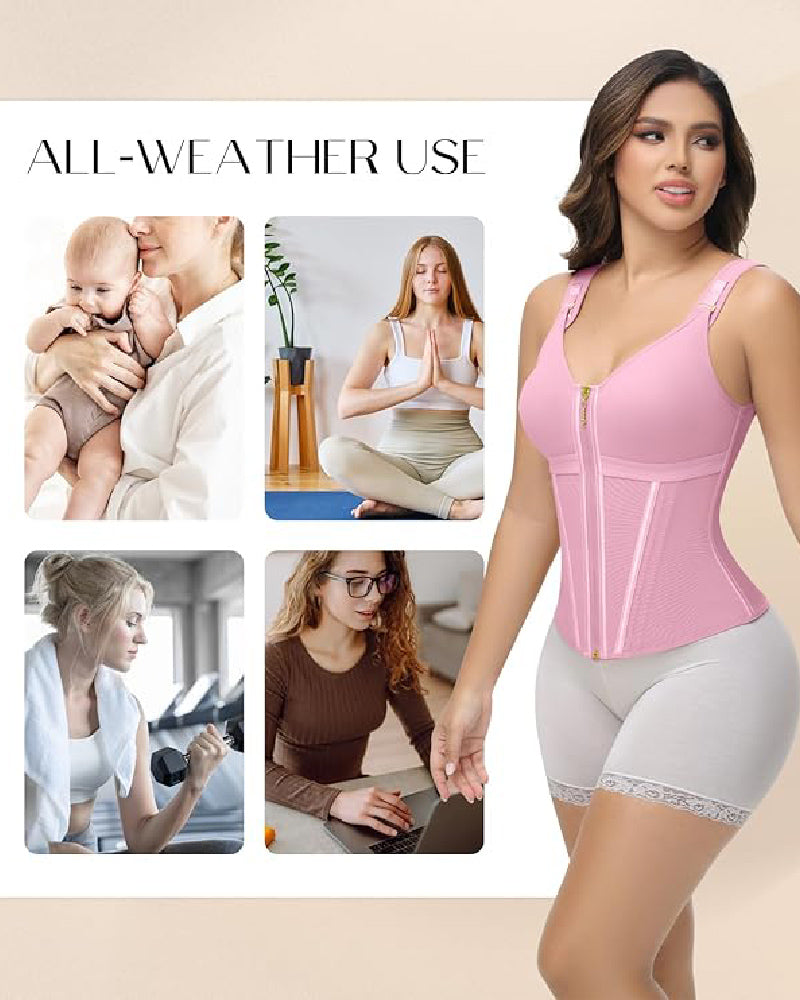 Formivelle Boned Latex Zipper Corset Tummy Control Body Shaper Vest With Bra