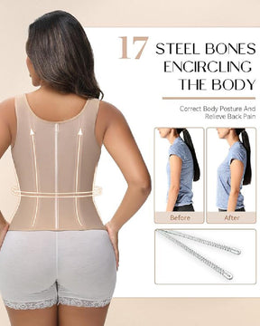 Formivelle Boned Latex Zipper Corset Tummy Control Body Shaper Vest With Bra