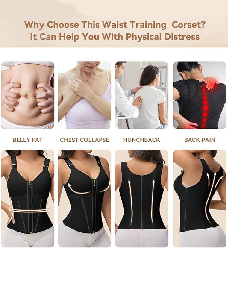 Formivelle Boned Latex Zipper Corset Tummy Control Body Shaper Vest With Bra