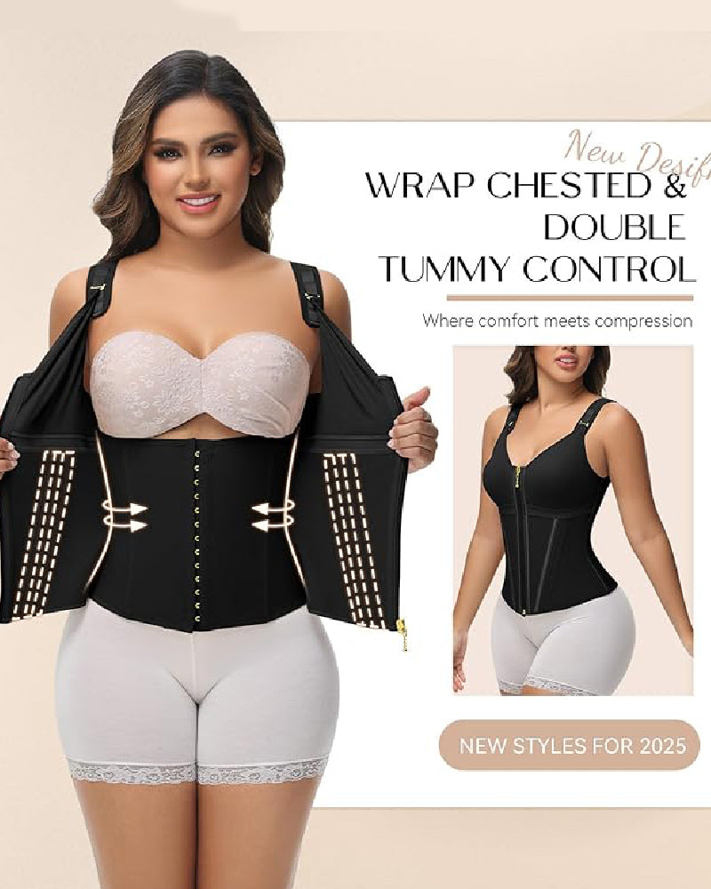 Formivelle Boned Latex Zipper Corset Tummy Control Body Shaper Vest With Bra