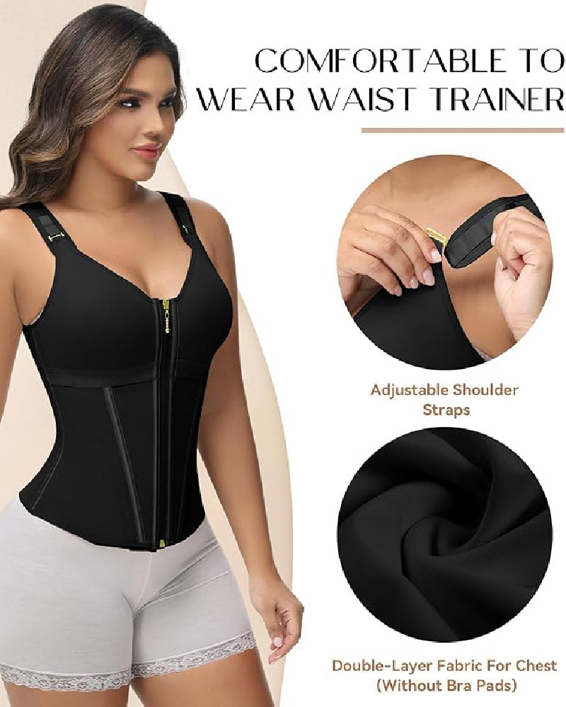 Formivelle Boned Latex Zipper Corset Tummy Control Body Shaper Vest With Bra