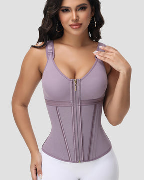 Formivelle Boned Latex Zipper Corset Tummy Control Body Shaper Vest With Bra