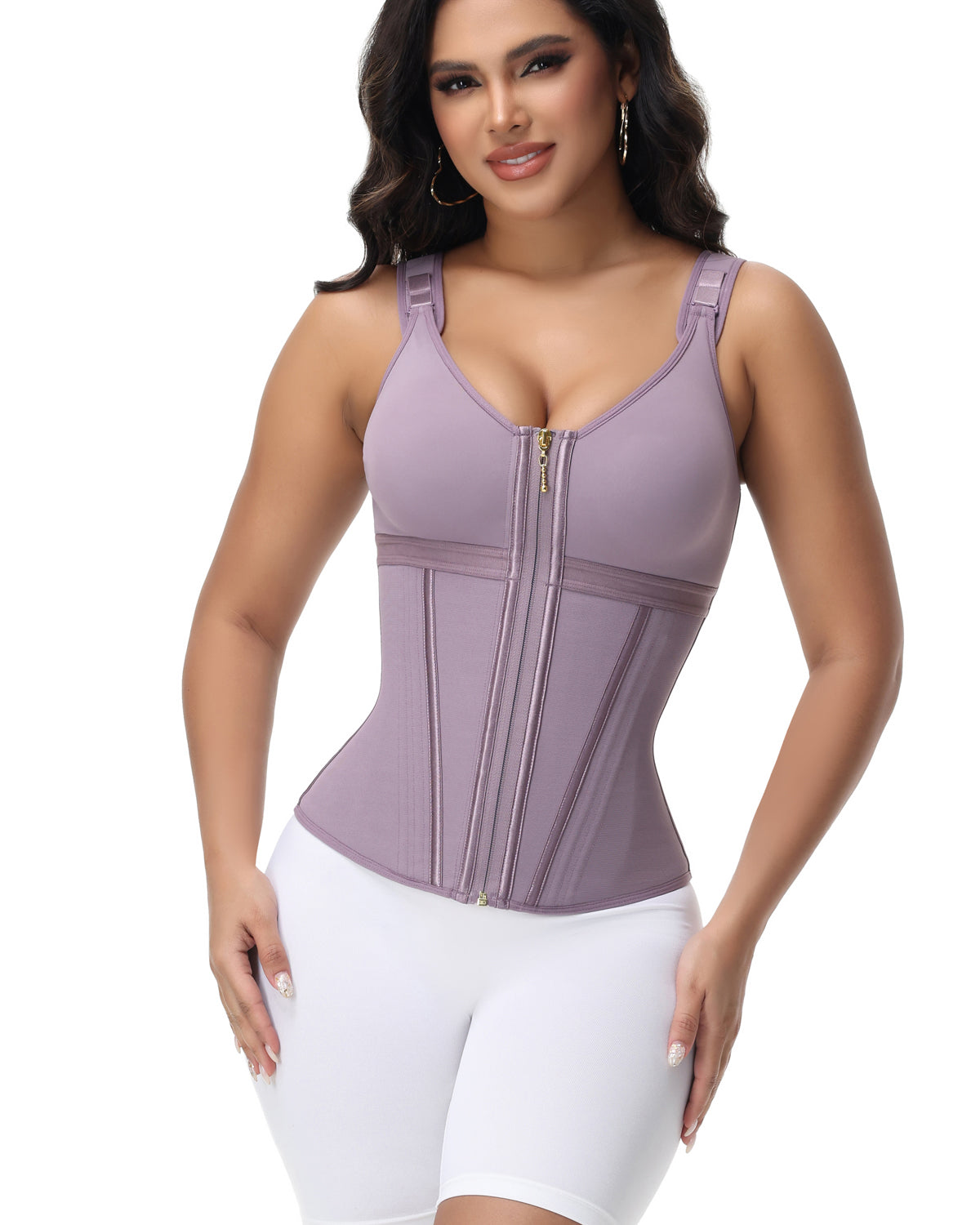 Formivelle Boned Latex Zipper Corset Tummy Control Body Shaper Vest With Bra