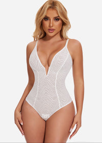 Formivelle Deep V Lace Shapewear Corset Thong Bodysuit