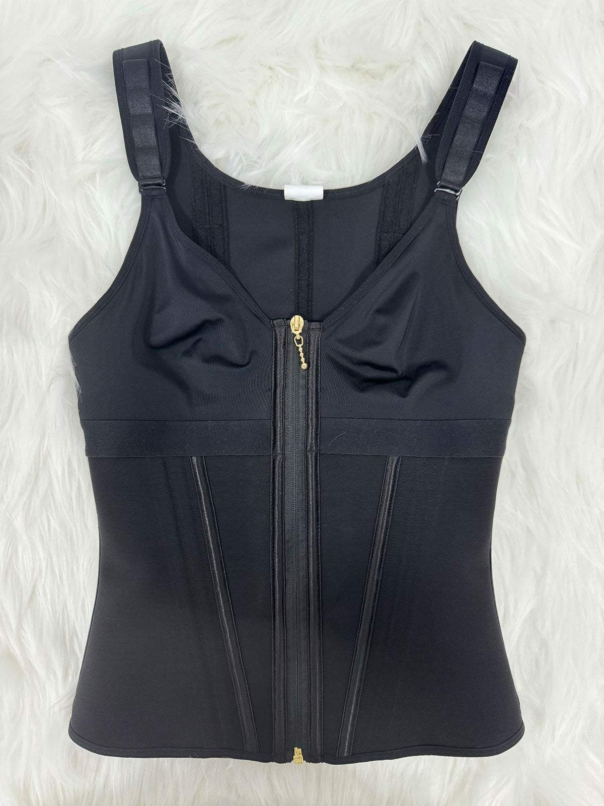 Formivelle Boned Latex Zipper Corset Tummy Control Body Shaper Vest With Bra