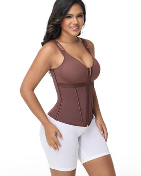 Formivelle Boned Latex Zipper Corset Tummy Control Body Shaper Vest With Bra