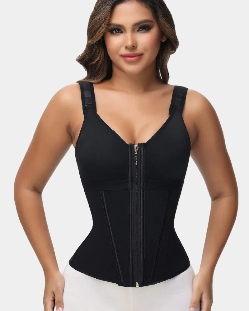 Formivelle Boned Latex Zipper Corset Tummy Control Body Shaper Vest With Bra