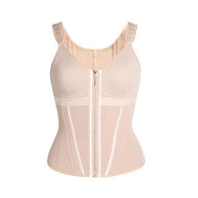 Formivelle Boned Latex Zipper Corset Tummy Control Body Shaper Vest With Bra