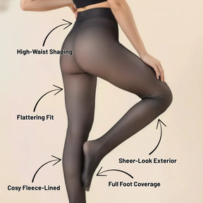 Formivelle fleece-lined tights with high-waist shaping, flattering fit, and full foot coverage.