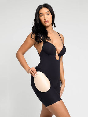 Formivelle Plunge Low-Back Mid-Thigh Shapewear With Removable Butt And Hips Pads