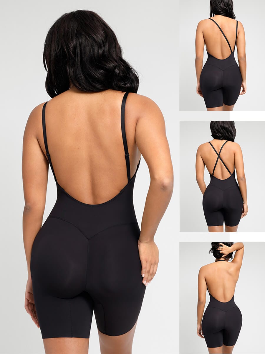 Formivelle Plunge Low-Back Mid-Thigh Shapewear With Removable Butt And Hips Pads