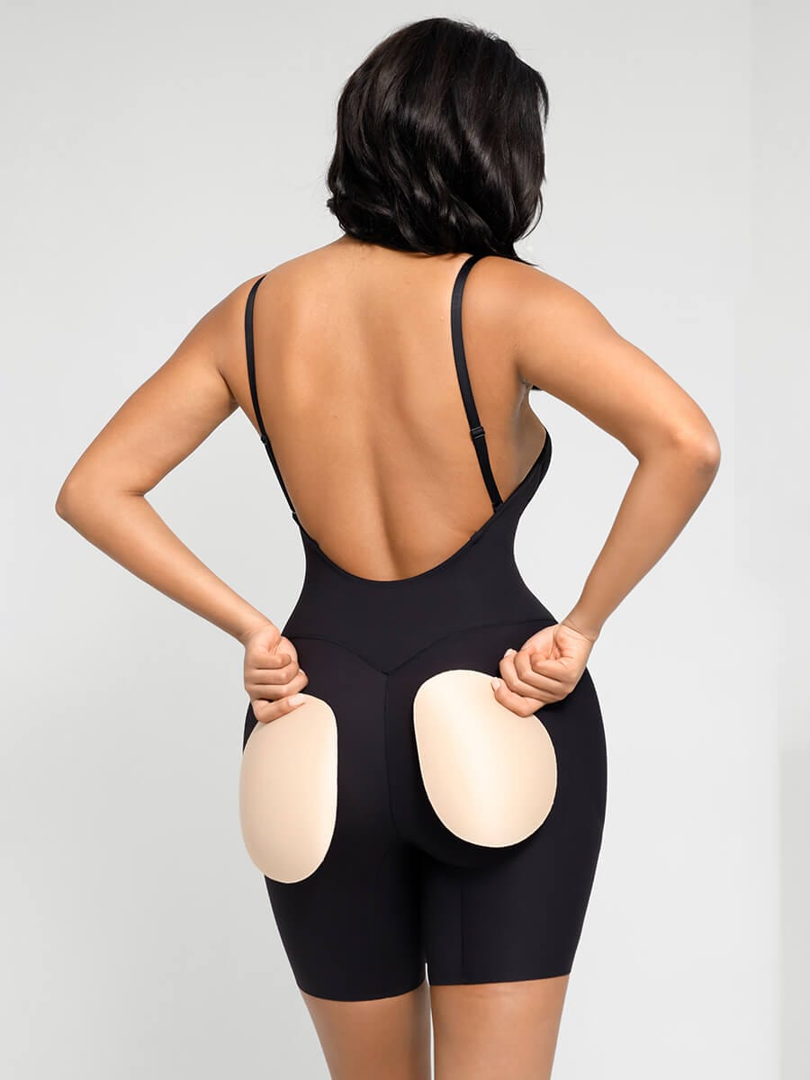 Formivelle Plunge Low-Back Mid-Thigh Shapewear With Removable Butt And Hips Pads