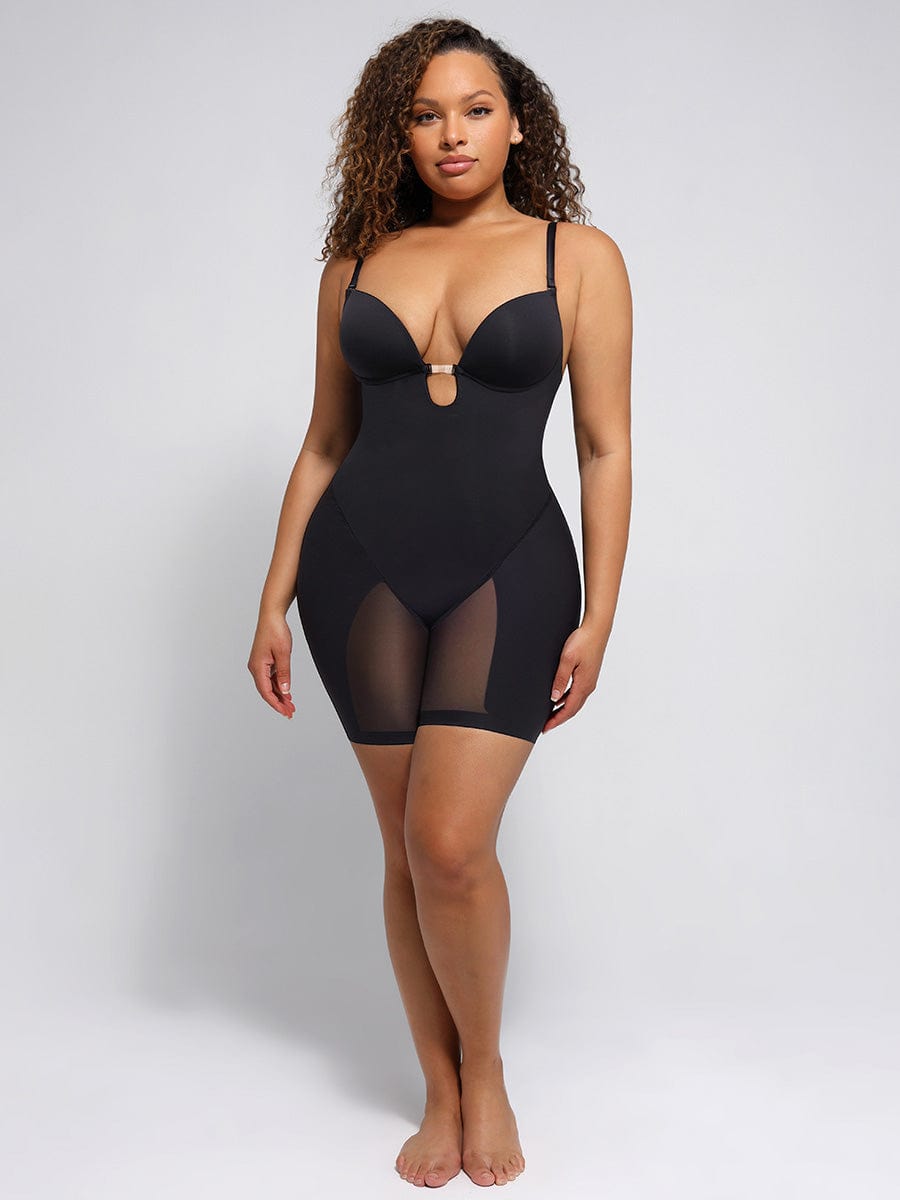 Formivelle Plunge Low-Back Mid-Thigh Shapewear With Removable Butt And Hips Pads