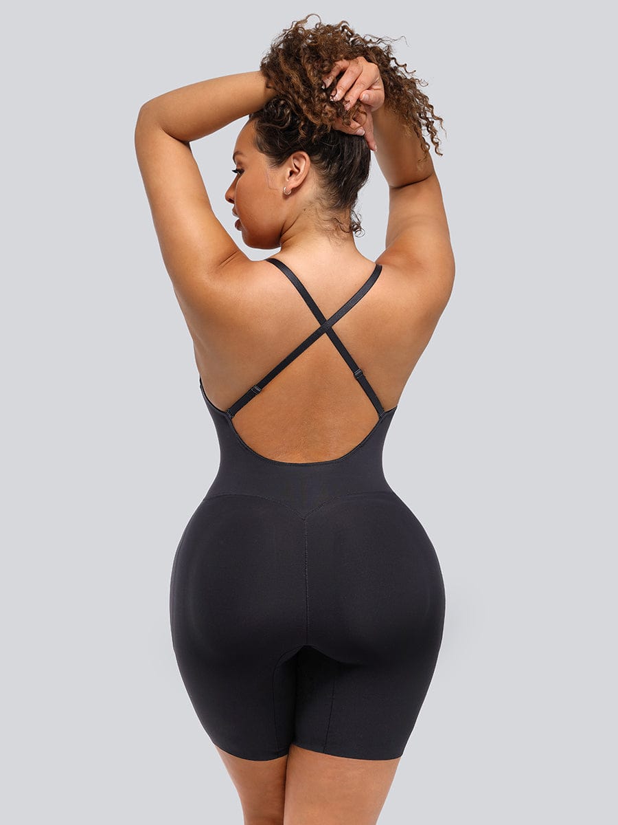 Formivelle Plunge Low-Back Mid-Thigh Shapewear With Removable Butt And Hips Pads
