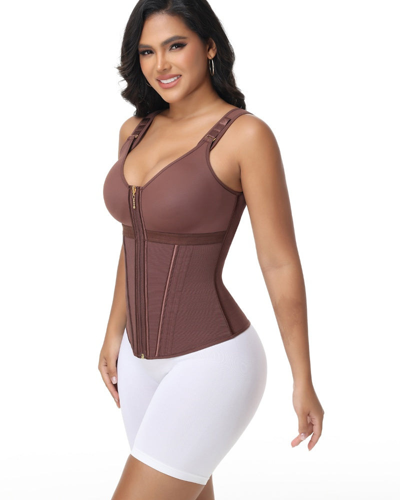 Formivelle Boned Latex Zipper Corset Tummy Control Body Shaper Vest With Bra