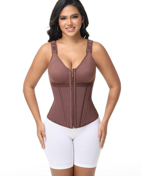 Formivelle Boned Latex Zipper Corset Tummy Control Body Shaper Vest With Bra