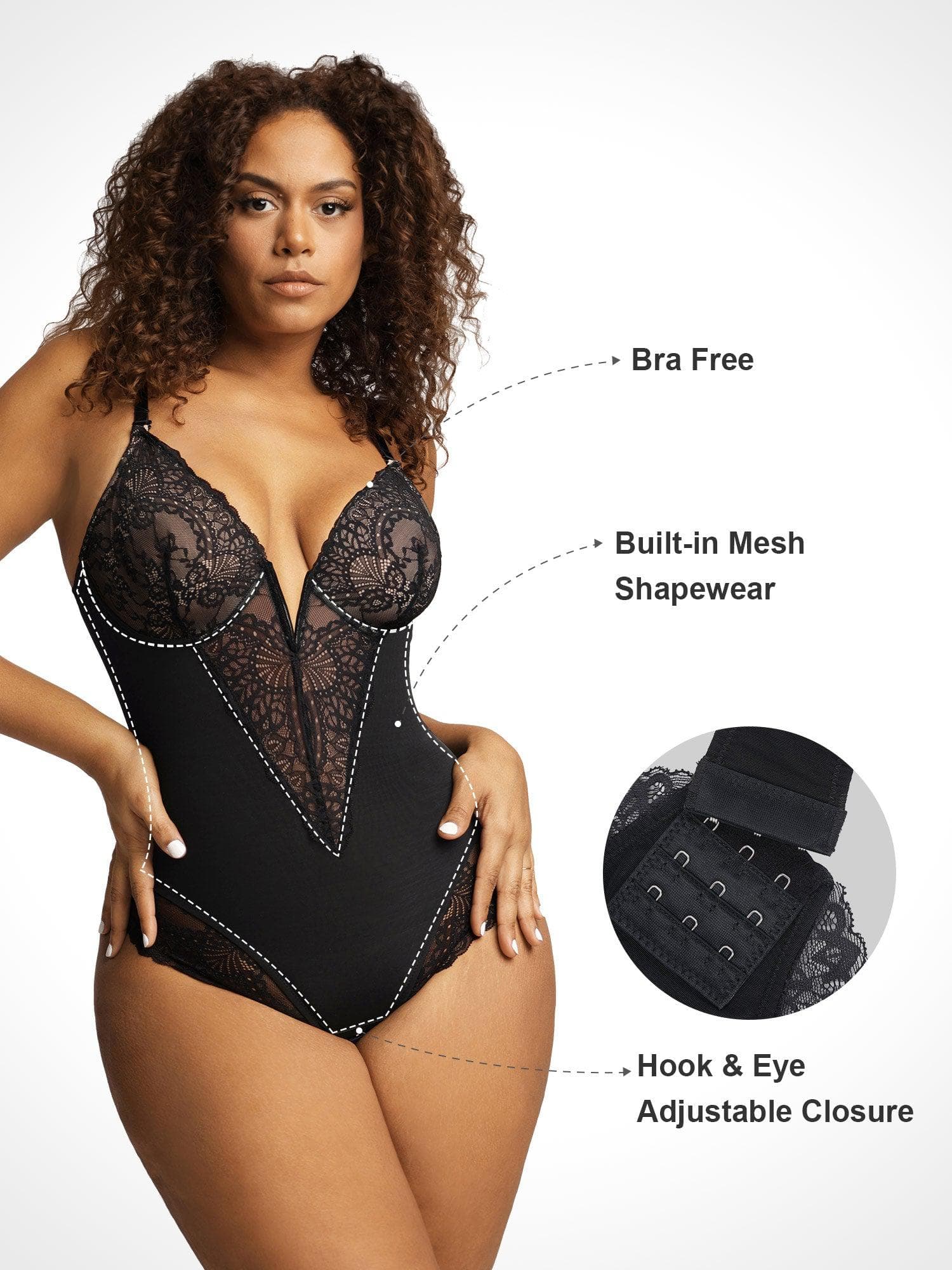 Formivelle Deep V Lace Sculpting Thong Bodysuit