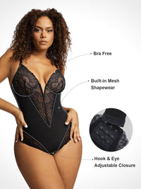 Formivelle Deep V Lace Sculpting Thong Bodysuit