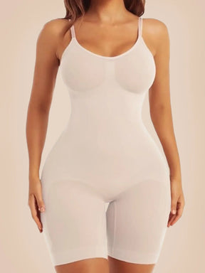 Formivelle sculpting mid-thigh bodysuit in nude, seamless shapewear for women