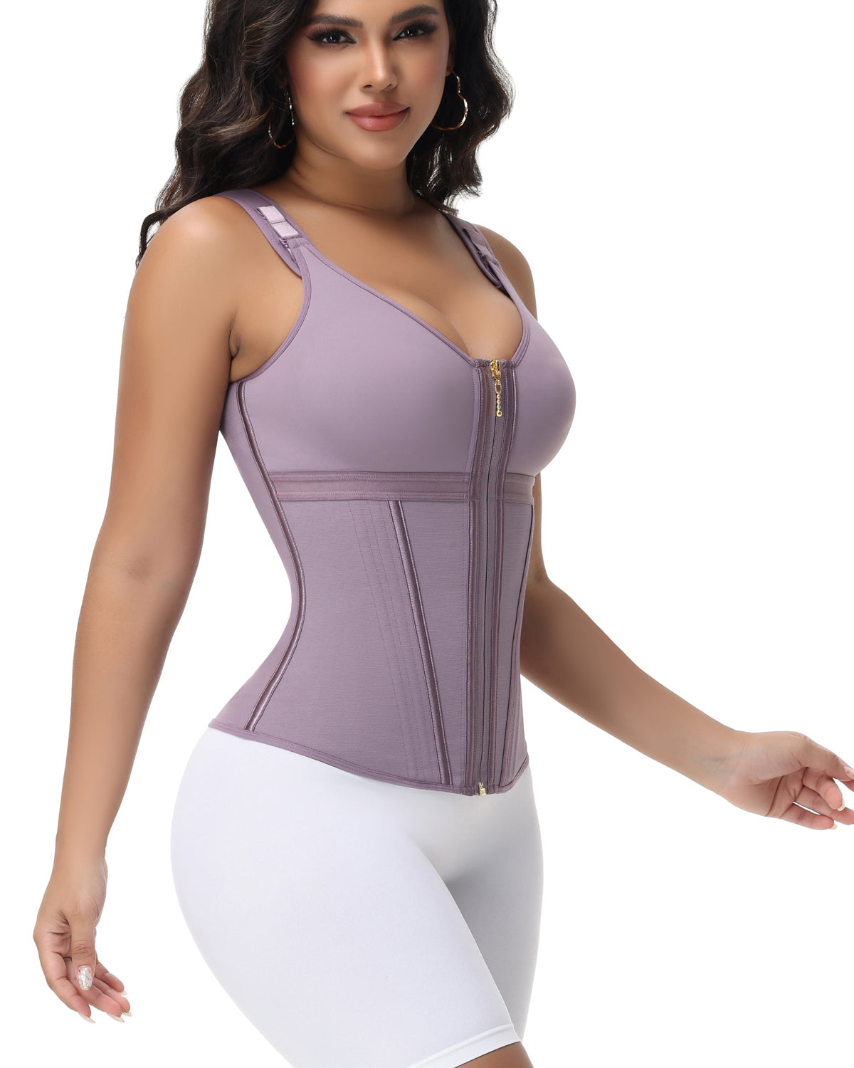 Formivelle Boned Latex Zipper Corset Tummy Control Body Shaper Vest With Bra