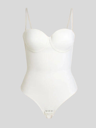 Formivelle white push-up corset bodysuit with straps on beige background