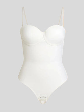 Formivelle white push-up corset bodysuit with straps on beige background