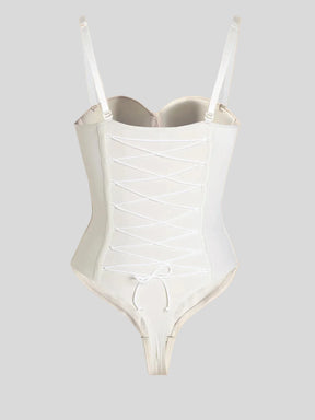 Formivelle cream push up corset bodysuit with lace-up front and adjustable straps