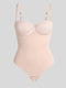 Formivelle nude push-up corset bodysuit with adjustable straps on beige background