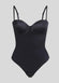 Formivelle black push-up corset bodysuit with adjustable straps on beige background