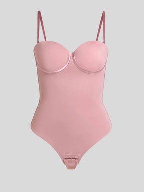Soft pink push-up corset bodysuit with adjustable straps from Formivelle, seamless shapewear