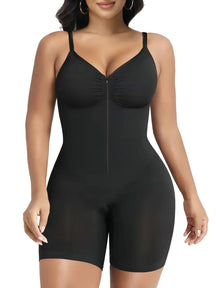 Formivelle black zip and cinch sculpting bodysuit shapewear with adjustable straps